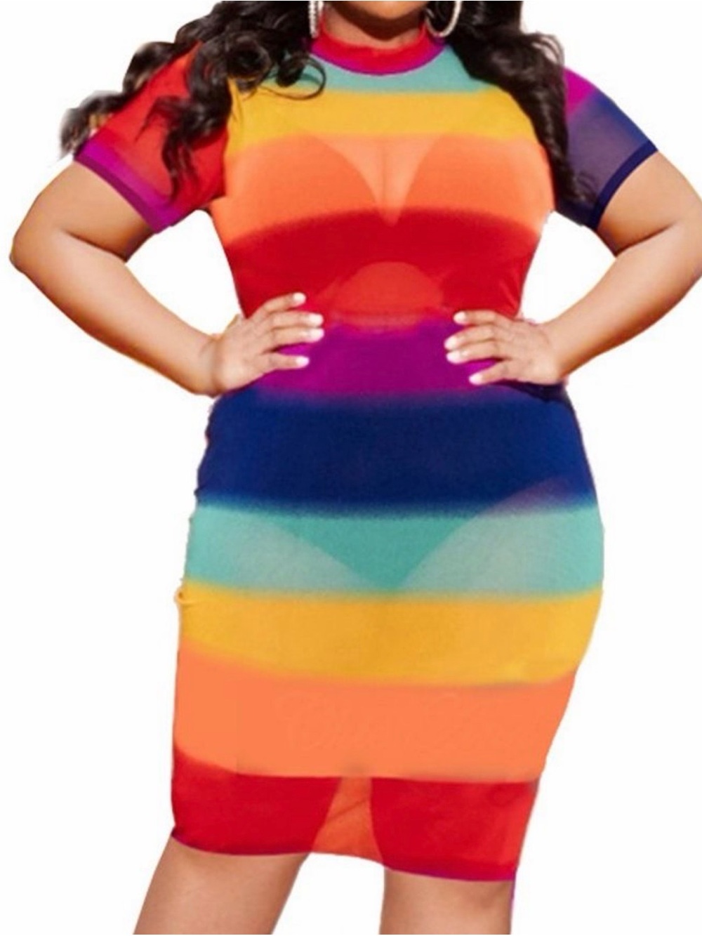 SHEIN Rainbow Sheer Gradient Short Sleeve Mini Dress